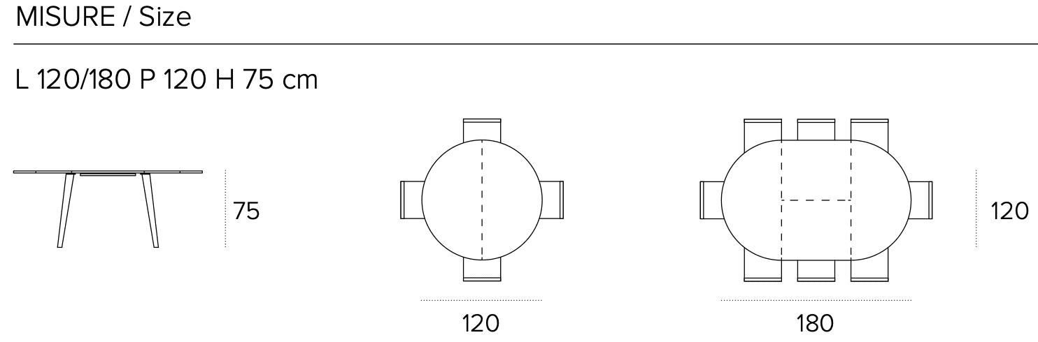 Размеры стола Target Point Aiace 120(180)X120 см, TA1E1